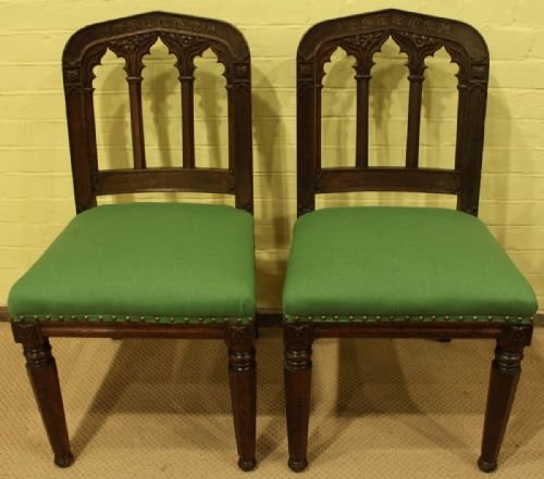 Pair of 19th Century Gothic Oak Dining Chairs