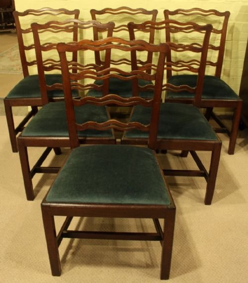 A Fine Set of 6 George III 18th Century Mahogany Ladder Back Chairs