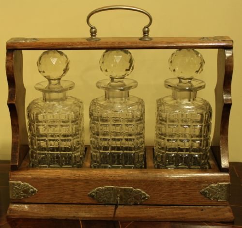 Edwardian 3 Bottle Tantalus in Original Condition
