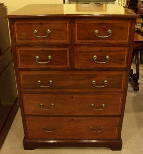 A Very Good Quality Mahogany and Satinwood Banded Tall Chest by Maples