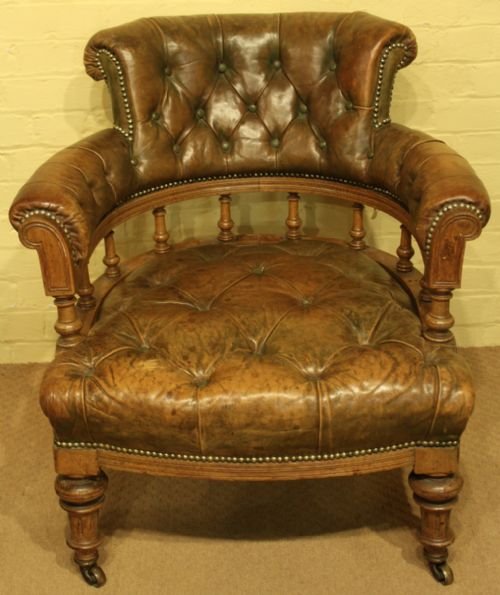 A Pale Hide Covered Victorian Library Armchair