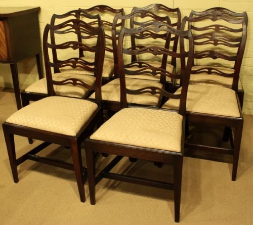 Set of 8 George III Mahogany Ladder Back Dining Chairs with Drop in Seats