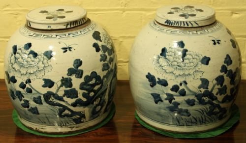 Two Matching 19th Century Chinese Blue & White Provincial Jars