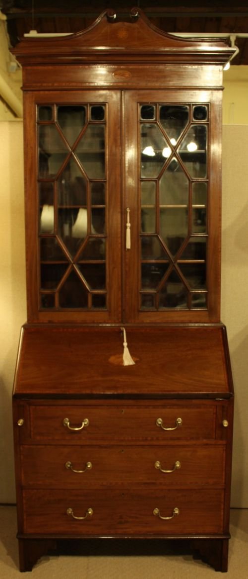 Edwardian Mahogany Inlaid Bureau/bookcase