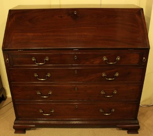 George III Mahogany Bureau with Superb Stepped and Inlaid Interior