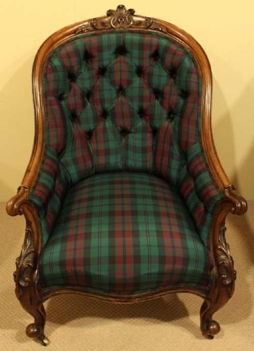 Victorian Armchair Upholstered in Silk Tartan