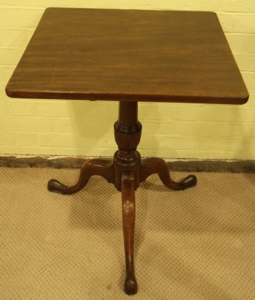 Mahogany Square Top Tripod Table on Pad Feet