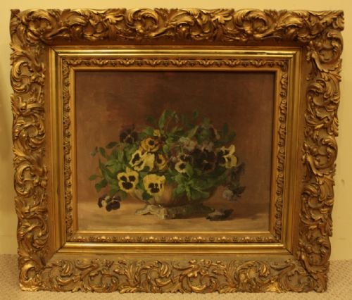 Oil on Canvas, Still Life – Violas in Vase