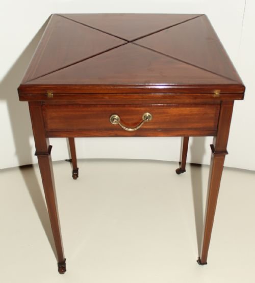 Edwardian Mahogany Inlaid Envelope Card Table