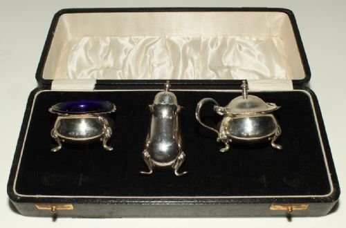 A Three Piece Silver Cruet Set