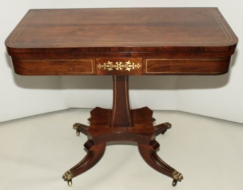 Regency Period Brass Inlaid Rosewood Card Table