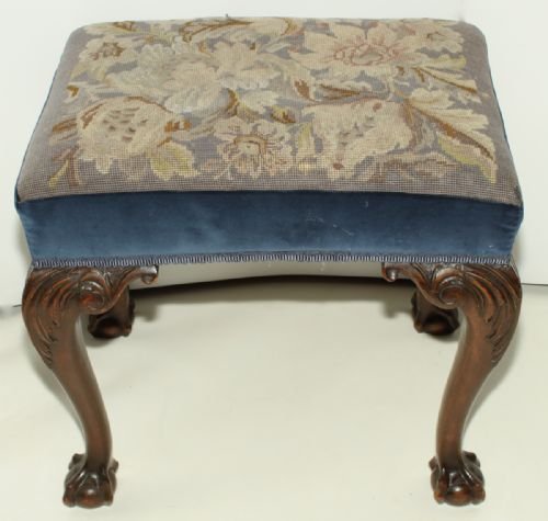 Chippendale Style Stool with Tapestry Upholstery