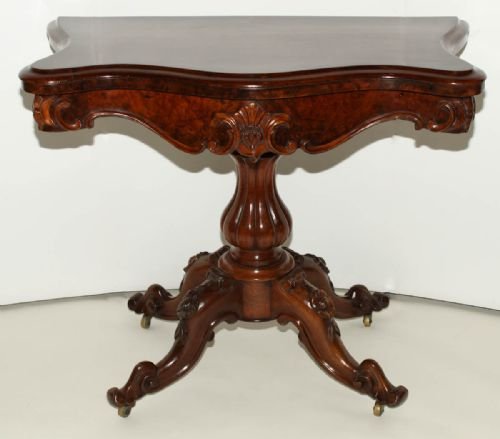Victorian Walnut Serpentine Front Fold Over Card Table