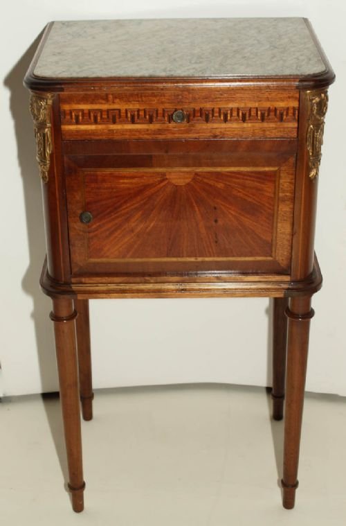 French Inlaid and Brass Mounted Bedside Cabinet