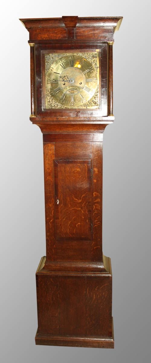 Small Oak Cased 8 Day Brass Dial Longcase Clock