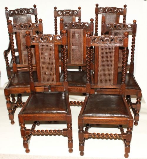 A Good Set of 6 + 2 17th Century Revival Chairs