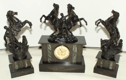 French Slate Clock with Spelt Manley Horses