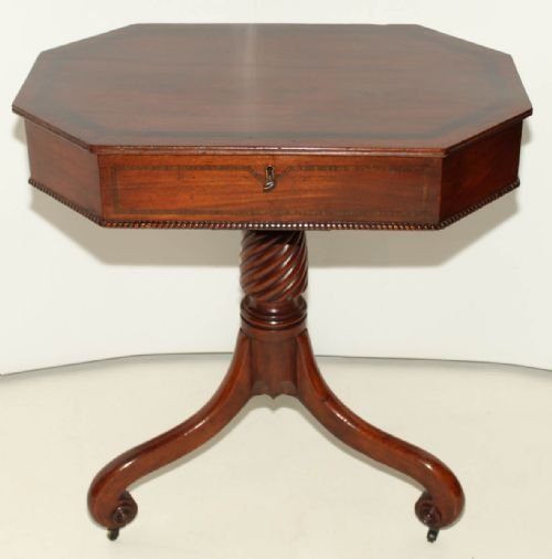 Octagonal Regency Period, Cross-banded Mahogany Work Table