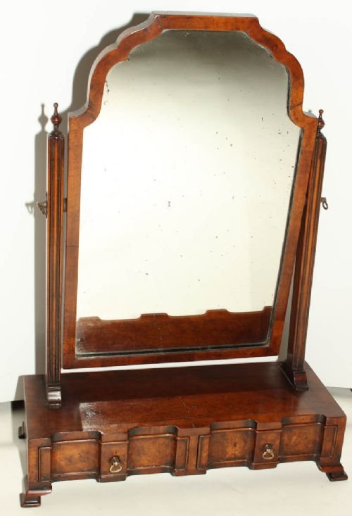 Queen Anne Style Walnut Framed Two Drawer Dressing Mirror