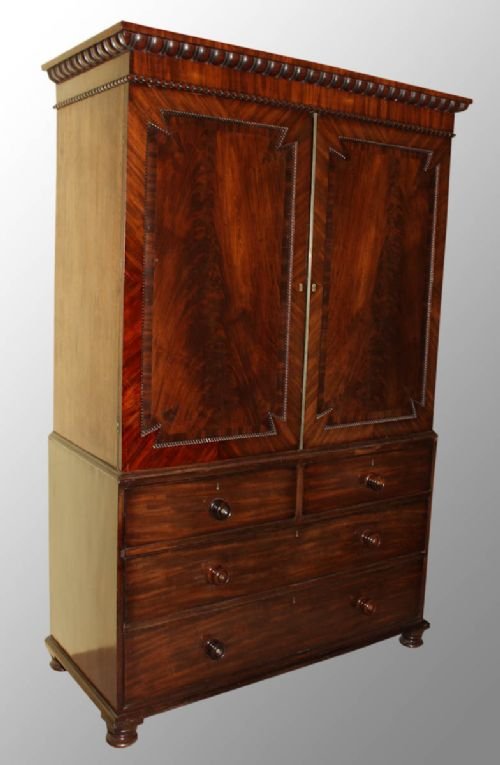 William IV Cross Banded Mahogany Linen Press