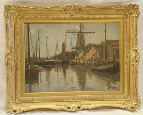 'A Quiet Dutch Waterway' Oil on Canvas