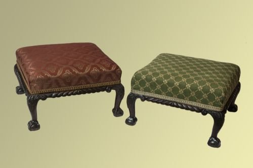 Pair of Small Mahogany Foot Stools on Ball and Claw Feet