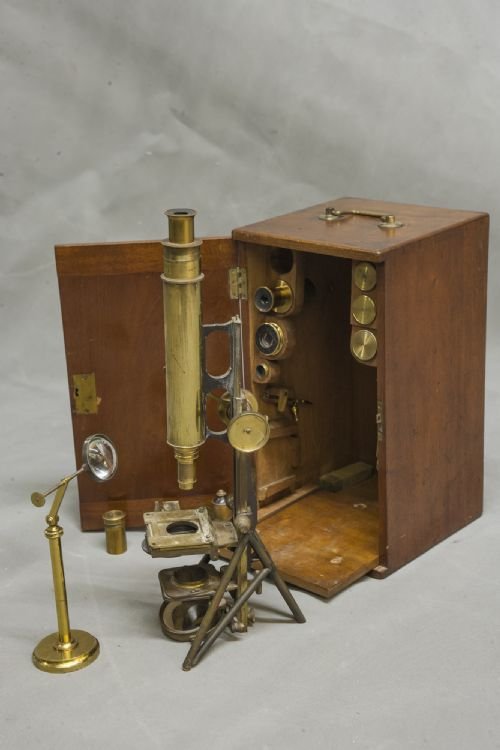 19th C Microscope with Accessories in Original Case