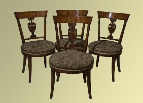 Set of Four Unusual Dutch Marquetry Chairs