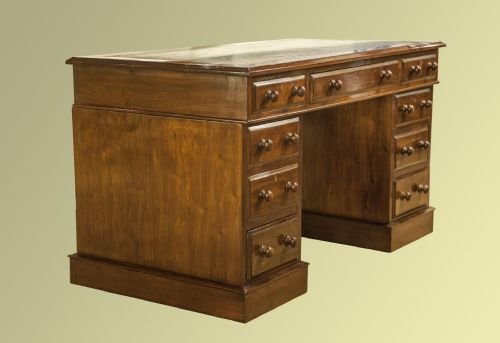 Victorian Walnut Pedestal Desk with Leather Insert