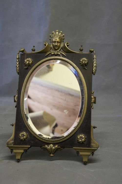 19th Century French Bronze and Mahogany Easel Mirror