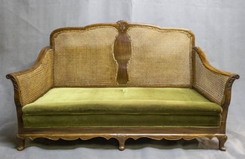 Three Piece Single Caned Bergere Suite with Cushions
