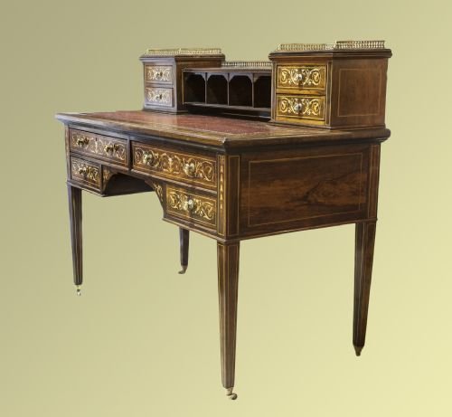 Late Victorian Sheraton Revival Rosewood and Marquetry Inlaid Ladies Writing Table