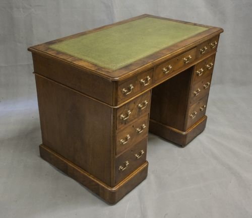 Victorian Figured Walnut Pedestal Desk with Rounded Corners
