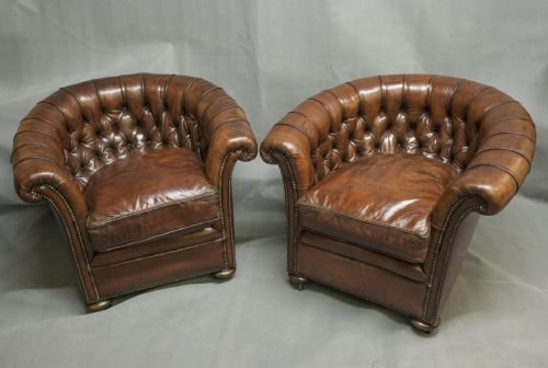 Late 19th Century Deep Buttoned Leather Club Chairs