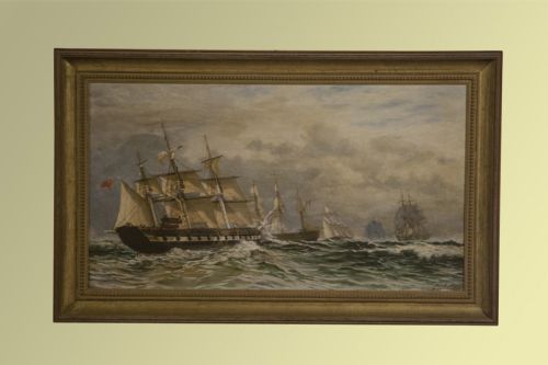 Oil on Canvas of Frigate by B. D. Knox