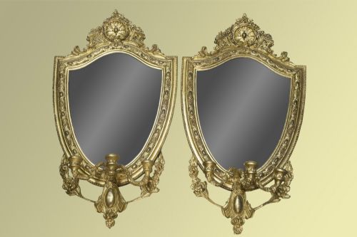Pair of Victorian Gilt Shield-shaped Girandoles