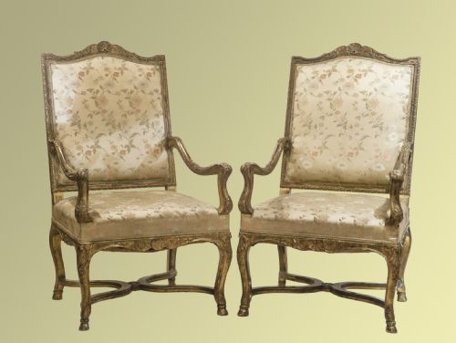 Pair of Carolean Style Gilt Armchairs