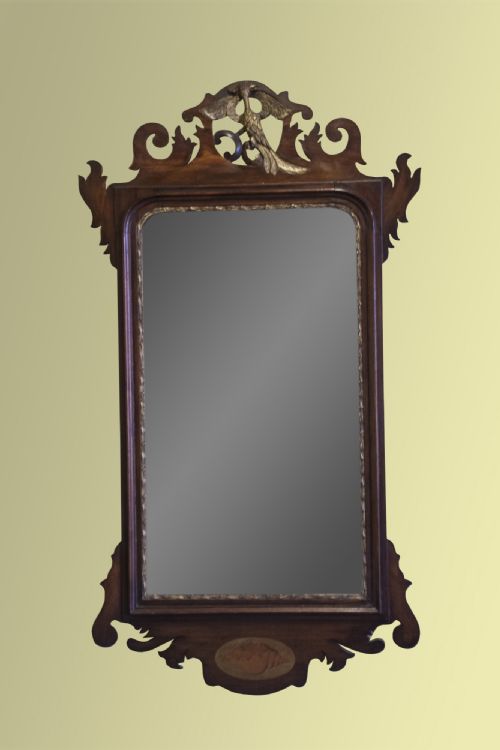 Mahogany Wall Mirror with Fretwork and Ho-ho Bird