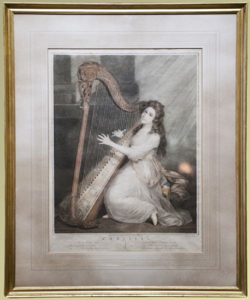 St. Cecilia Hand Coloured Engraving by W. Bond Published 1795 After J. Russell R.A.
