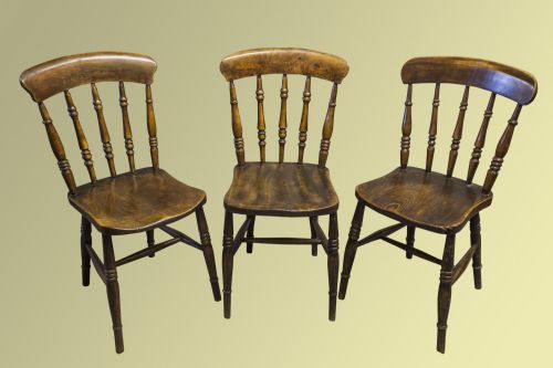 Matched Set of Six Beech and Elm Spindle Back Chairs