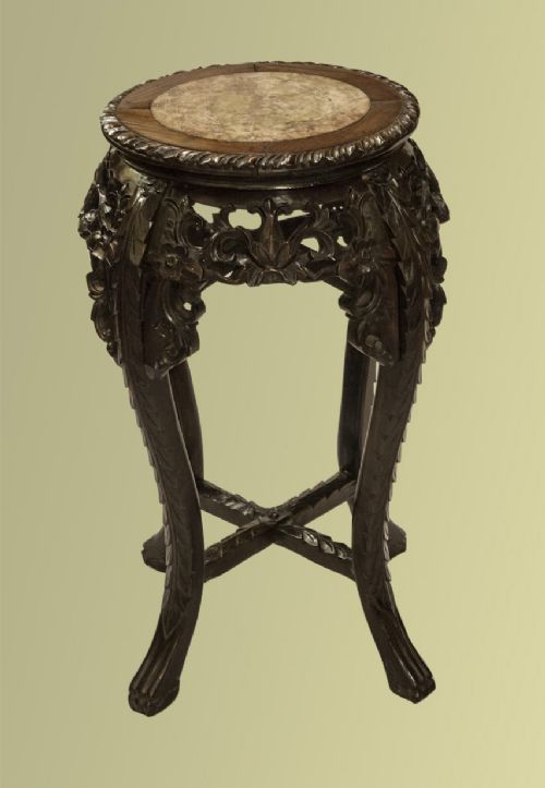 19th Century Hardwood Carved Chinese Stand with Marble Top
