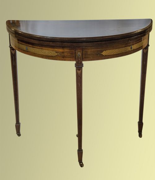 Exquisitely Painted Sheraton Style Demi-lune Card Table