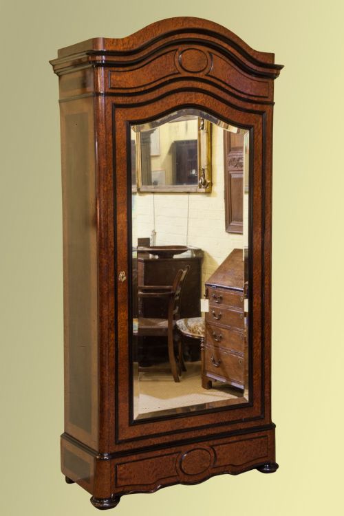 A Fine Quality 19th Century Amboyna and Rosewood Mirror Door Armoire