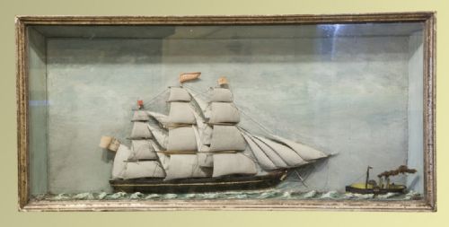 Mid 19th Century Diorama of the Sailing Ship 'Betsy' Accompanied by a Steam Paddle Tug.
