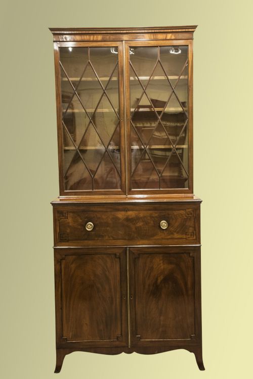 George III Mahogany Secretaire Bookcase with Key.