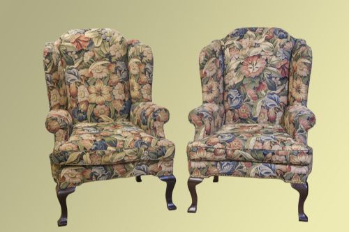 Handsome Pair of Georgian Style Wing Armchairs