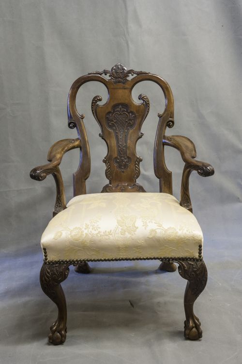 A Walnut Queen Anne Style Ball & Claw Library Chair