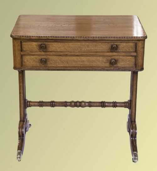 Regency Period Blond Oak End Support Two Drawer Work Table