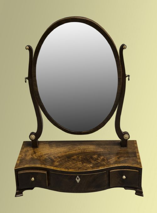 George III Mahogany and Tulip Wood Cross-banded Box Base Mirror of Good Colour and Figure
