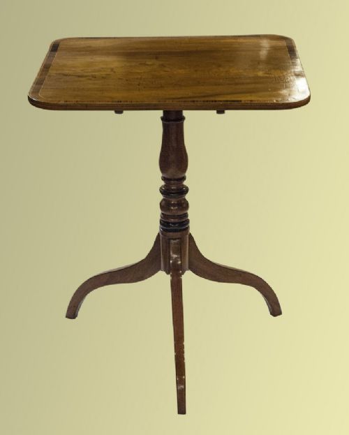 Early 19th Century Mahogany, Kingwood Cross-banded and White Line Inlaid Rectangular Top Tripod Table